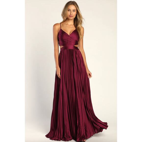 Lulus Got the Glam Plum PurplePleated Cutout Maxi Dress Formal Party Medium NWT - Picture 1 of 12